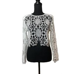 Sabo Skirt Crochet Padded  long Sleeve White Crop Top